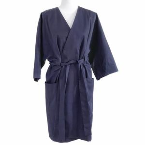 COS NAVY COLLARLESS KIMONO TIE FRONT COTTON JACKET DRESS - 4